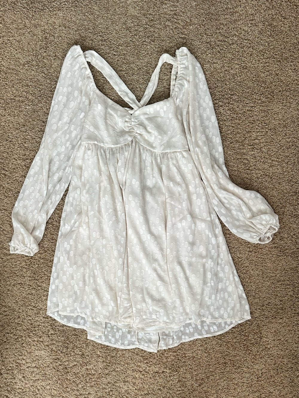 White Baby Doll Polka Dot Long Sleeve Dress